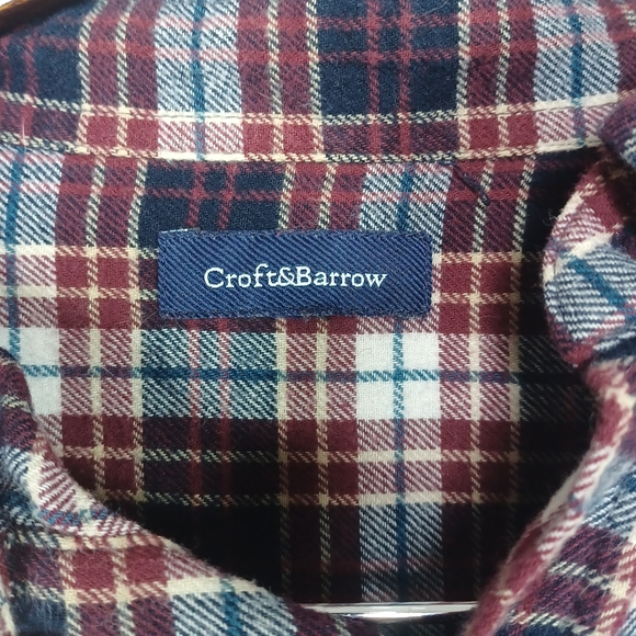Croft & Barrow Mens XL Plaid Flannel Shirt Navy Red 100% Cotton Button Up Cabin - Picture 6 of 11
